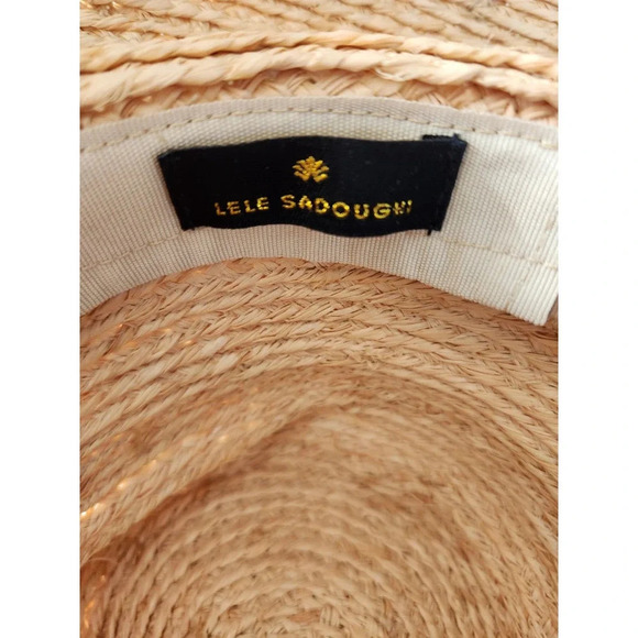 NWD Lele Sadoughi Turquoise Embellished Straw Sun Hat Natural One Size - Picture 10 of 13